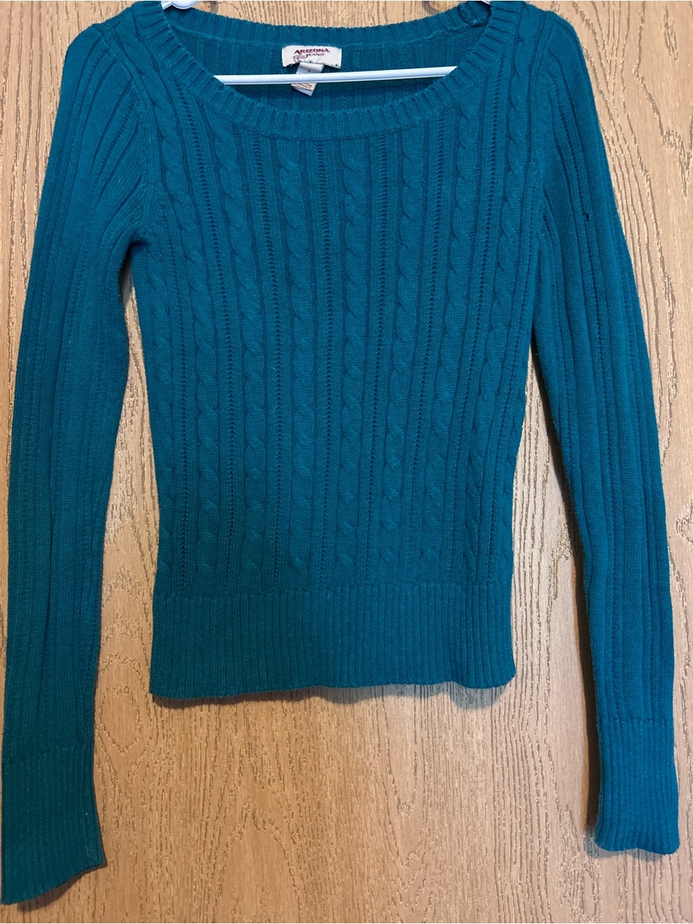 Arizona Jean Company Women’s Size Small Teal Cable Knit Scoop Neck Sweater